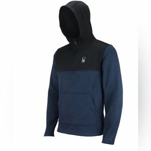 Spyder Men's Black and Navy Shirts Spyder Racer 1/4 Zip Pullover Hoodie Size L
